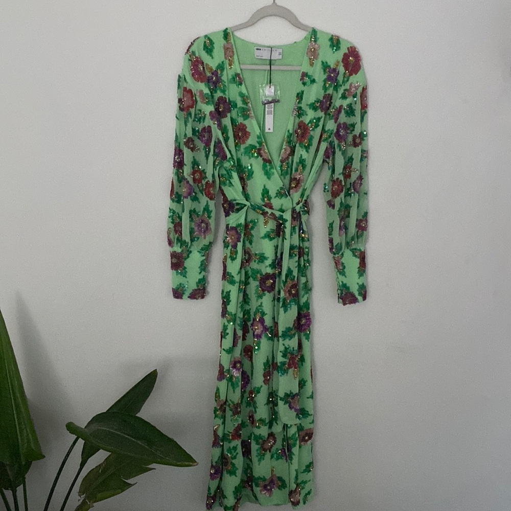 ASOS edition sequin wrap midi dress in floral sequin